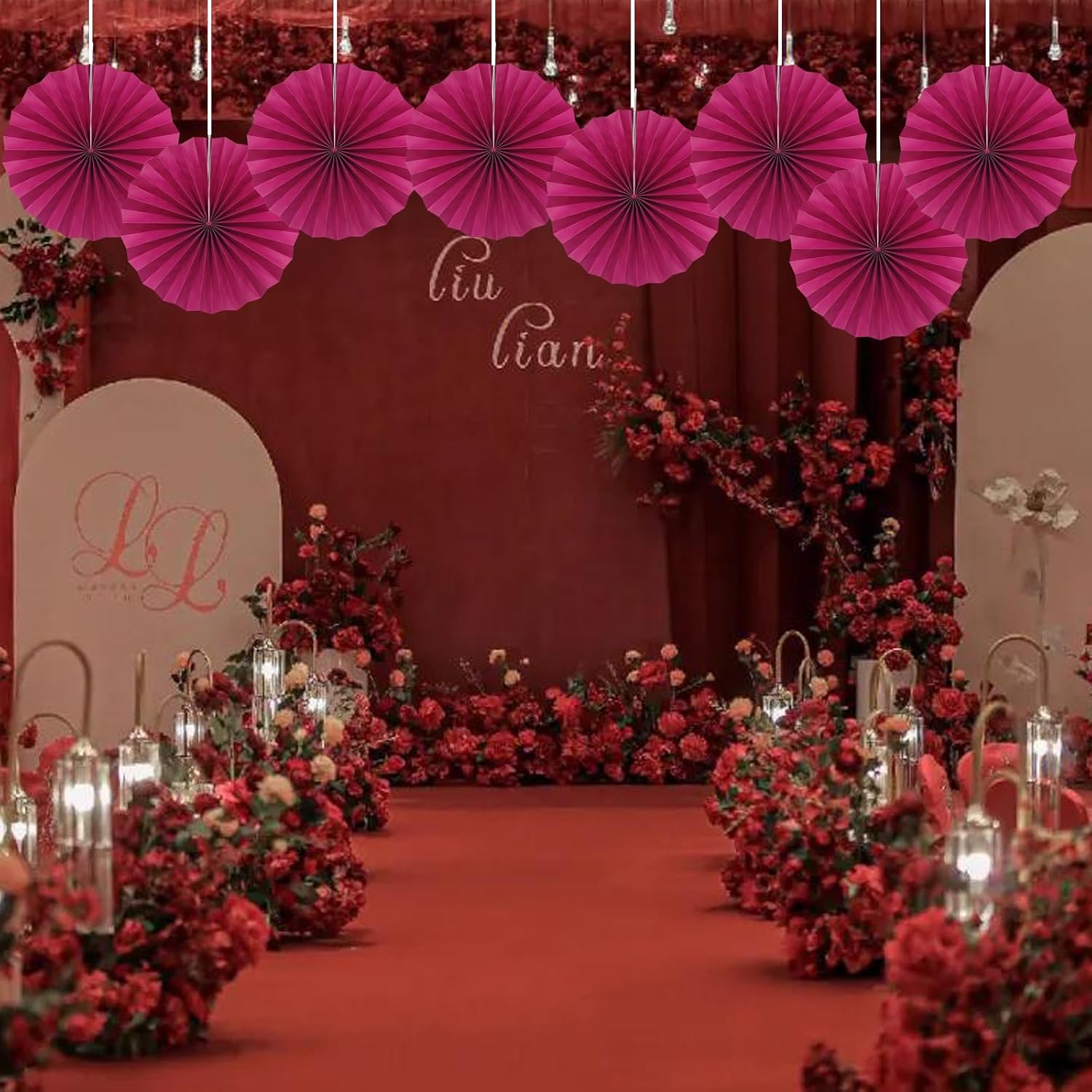 Red Party Decorations,Paper Decorations for Party,Girls Party Decorations Party Paper Fans Bulk 12in,Anniversary Decorations for Party 30 Color DIY Set （Wine Red）