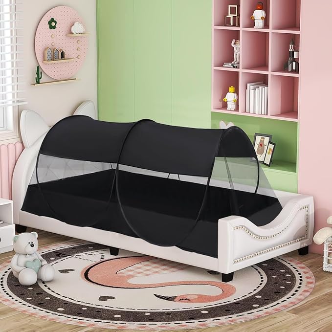 Akiky Mosquito Net Pop Up Bed Net Tent with Black Bottom Portable&Foldable Bed Canopy for Bunk Bed Twin Sleeping Tent for Indoor Outdoor