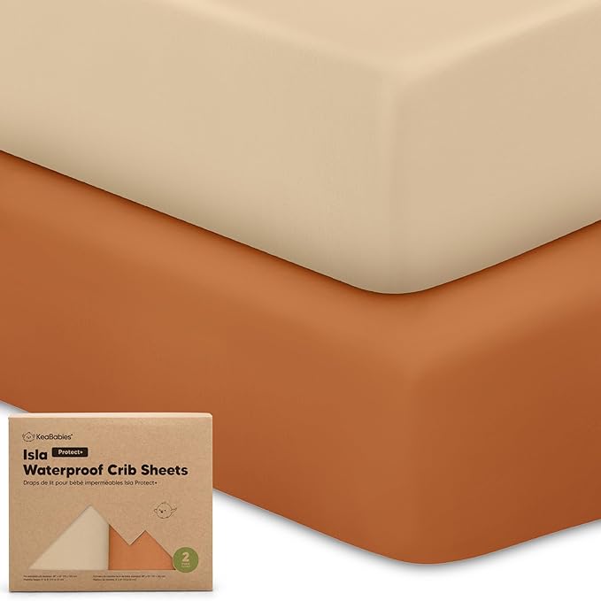 2-Pack Waterproof Crib Sheets for Boys, Girls - Viscose Derived from Bamboo Crib Sheets Neutral, Crib Mattress Protector Sheet, Soft Toddler Bed Sheets, Fitted Baby Crib Sheets Girl, Boy (Rust)