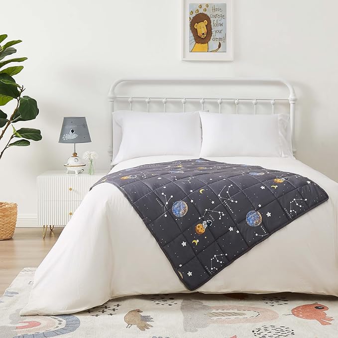 Weighted Blanket Kids (40"x60" 7lbs) Cooling Weighted Blanket for Sleeping, Throw Size Breathable Blanket with Premium Glass Bead(Space Grey)