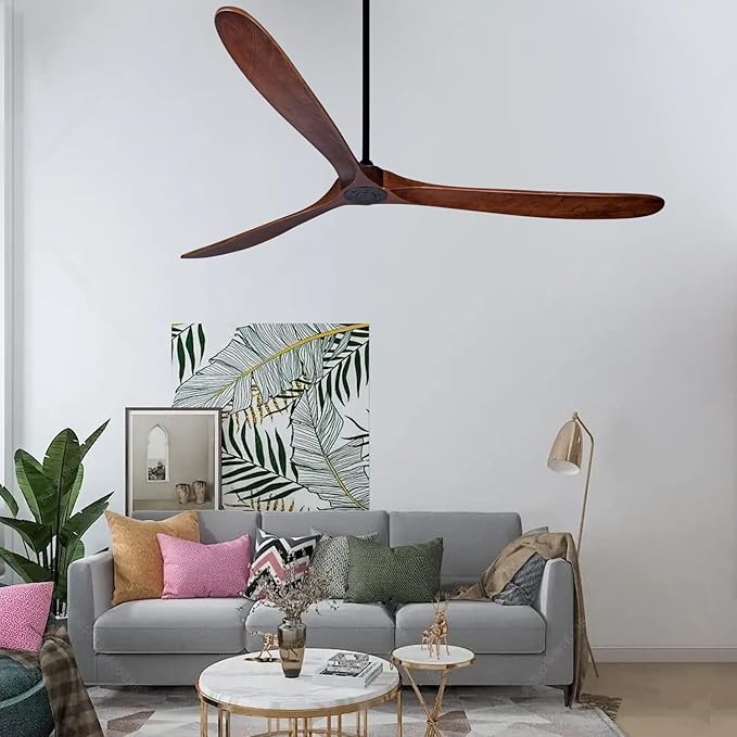 Bigzone 88" Big Ceiling Fan With Remote Control, DC Motor Quiet Energy Saving,3 Brown Balsa Wood Blades,Outdoor/Indoor Ceiling Fan With Reversible Blades