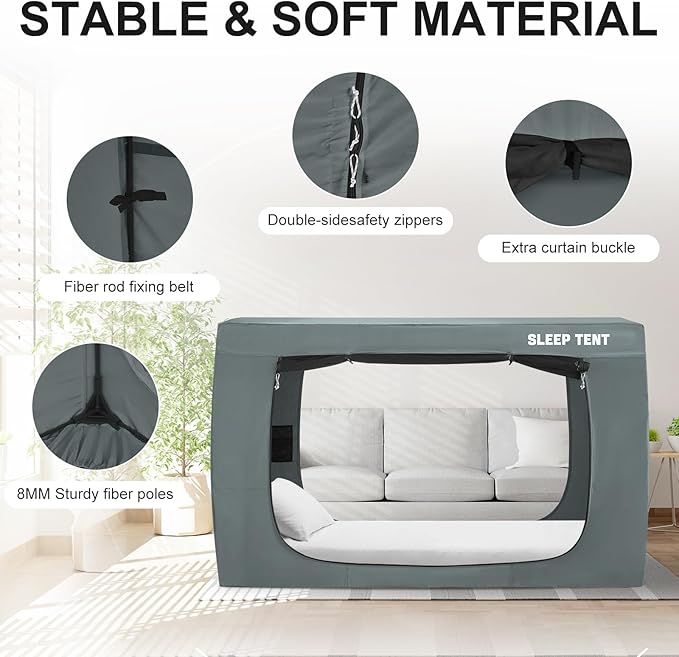 Bed Tent Full Bed Canopy Dream Tents for Indoor Portable Blackout Tents Privacy Space Warm Breathable Sleeping Tents for Kids and Adult(Light Gray,Mattress Not Included) Reducing Light