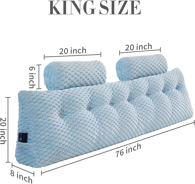 Wedge Headboard Pillow - Bed Wedge Pillow for Headboard Triangular Headboard Pillow with Neck Roll Pillow-Large Bolster Pillow for Sitting in Bed Backrest Positioning Support (Blue,76x8x20 Inches)