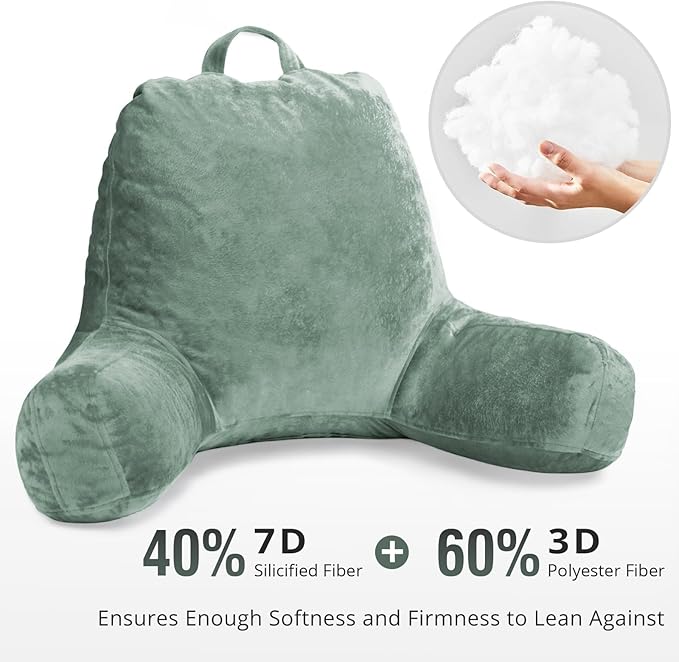 Sasttie Reading Pillow for Sitting in Bed Adult, Velvet Back Pillow for Bed Sitting Up, Backrest Back Support Chair Pillow, College Dorm Essentials for Girls and Boys, Sage