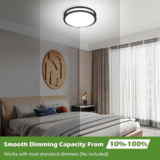 2-Pack 50W Dimmable Flush Mount Ceiling Lights, 16 Inch Black LED Ceiling Light with 5 Color Temperatures in One Selectable, 5400LM Modern Close to Ceiling Light Fixtures for Livingroom Dining Hallway