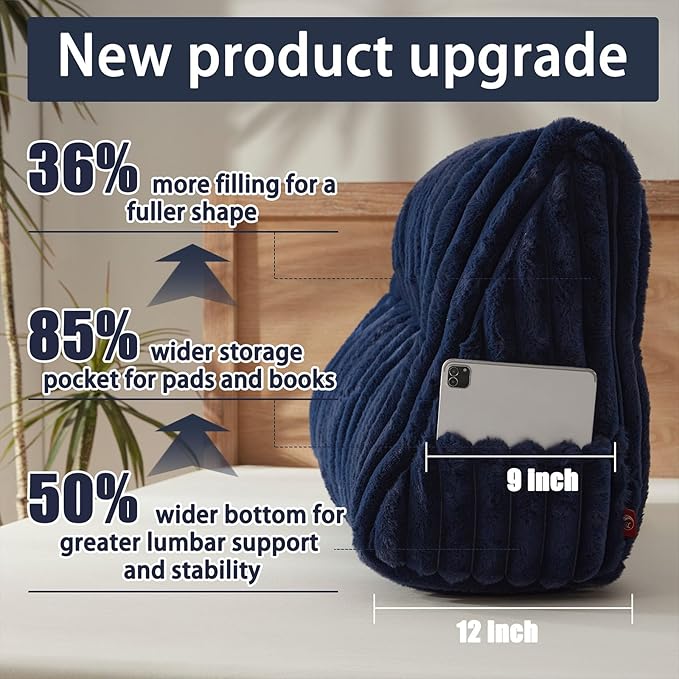 Faux Fur Headboard Pillow with 2 Pack Neck Roll Pillow Large Headboard Pillow Soft and Supportive with Removable Cover (Blue, King)