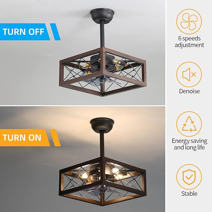 NicBex Ceiling Fan 18 Inch Ceiling Fans with Lights Caged Ceiling Fan with Blades and Remote Control Down Rod Mount Ceiling Fans for Bedroom, Living Room, Matte Brown