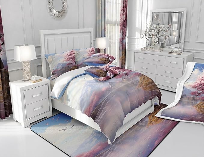 Feelyou Cherry Blossom Fabric Shower Curtain Floral Bathroom Waterproof Accessories with 12 Hooks for Kids Teens Adults Nutrue Theme Shower Curtain Tree of Life Curtains,72x84 Inches