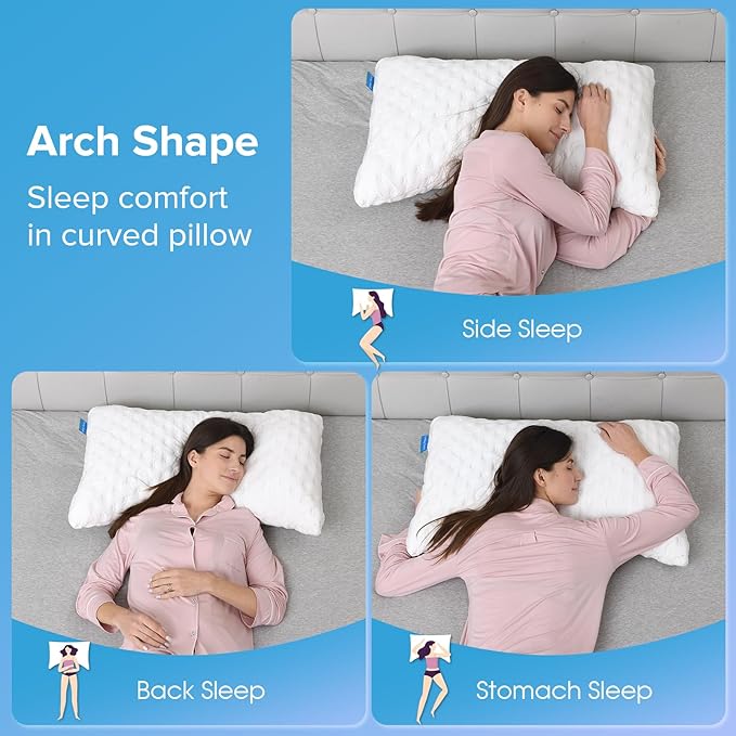 Side Sleeper Pillows for Neck and Shoulder Pain Relief, Cooling Shredded Memory Foam Bed Pillows for Sleeping, Adjustable Curved Pillow with Washable Cover Bamboo Rayon Pillow, King Size