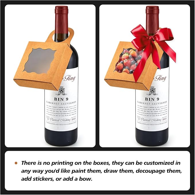 30pcs Wine Bottle Box with Window, Kraft Paper Hanging Box Foldable Decor Wine Bottle Hanging Favor Boxes Gift Boxes for Holding Party Birthday Candy Truffles Chocolate Cookies