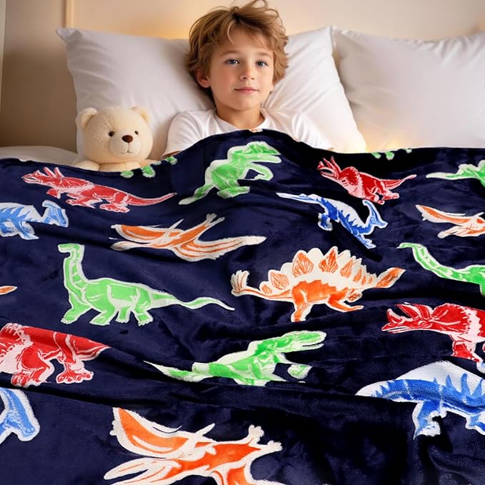 Dinosaur Blanket for Boys Glow in The Dark Dino Blanket Dinosaur Toys for Teen Boy Gifts Dinosaur Room Decor 50"x60"