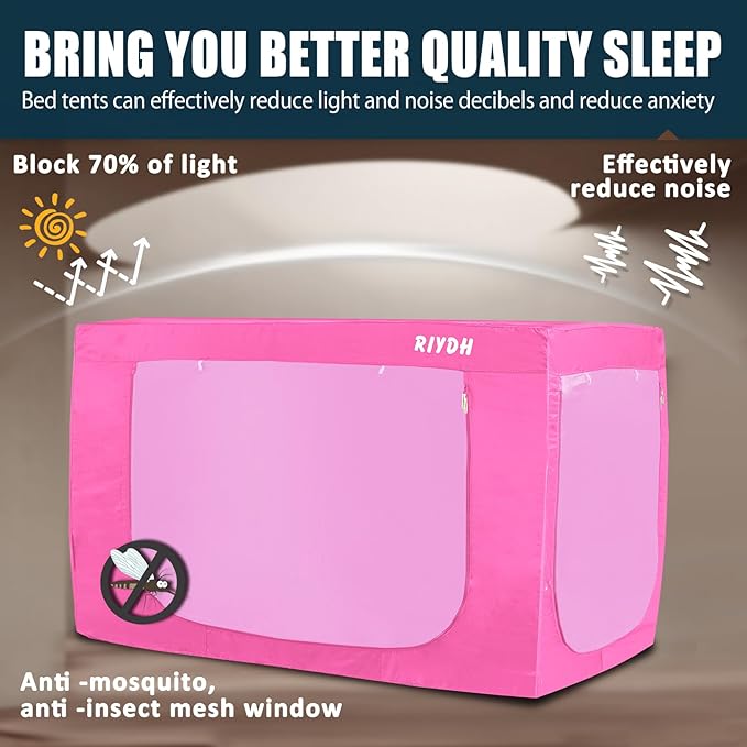 Bed Tent Bunk Twin Bed Canopy Tents - Portable Dream Tent for Kids and Adult Indoor Sleeping Tents 70% Blackout with 3 Doors Breathable Private Space Tents