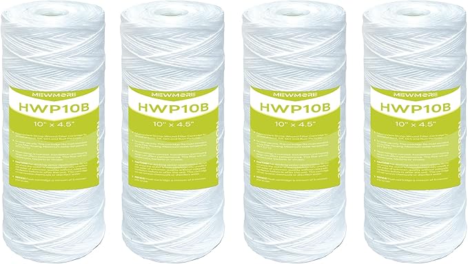 25 Micron Whole House Water Filter Cartridge, String Wound Sediment Filters for Well Water, Replacement for 84637, WPX5BB97P, WP10BB97P, WP25BB97P - 10" x 4.5" Cartridges - Pack of 4