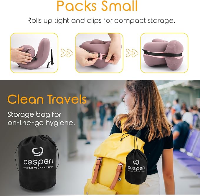 Travel Neck Pillow Premium Memory Foam, Head Chin Support, Adjustable Length for Comfort. Airplane Travel Kit with Contoured Eye Mask, 3-Layer Earplug and Travel Bag (Mulberry Purple)