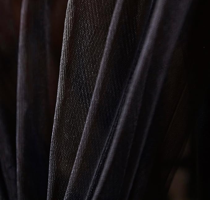 Mengersi Canopy Bed Curtains with Lights,Elegant Bed Canopy Curtains Bed Netting for Full Queen King Size Bed,Halloween Decoration,Gothic Black Room Decor Aesthetic