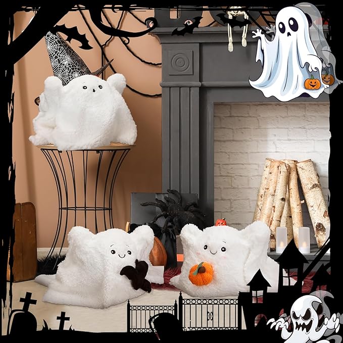 3 Pcs Halloween Pillows Ghost Decorative Throw Pillow with Pumpkin Pillow Cute Ghost Decor Halloween Ghost Throw Pillow with Bat Halloween Room Decor for Halloween Party, 14 x 9 Inches