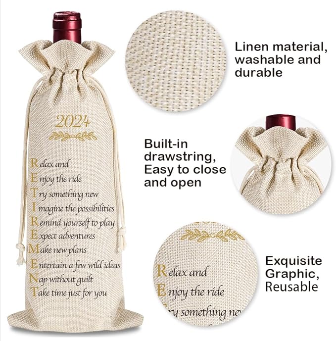 2024 Retirement Gifts for Woman Men, Funny 2024 Retirement Wine Bag Gifts for Colleagues BBF Coworkers Boss Doctors Nurse Teachers Friends Retirees Employees, 1 Wine Bag with 1 Funny Retirement Card