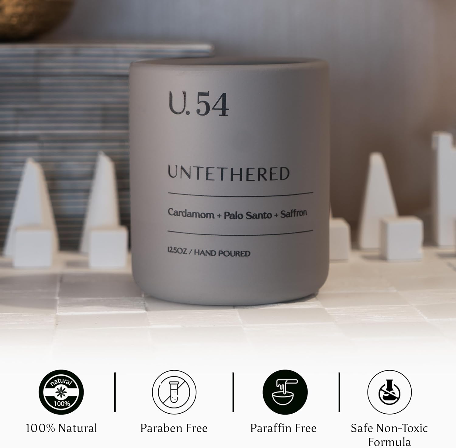 U.54 Luxury Scented Candle – Cardamom, Palo Santo & Amber | Hand-Poured in USA w/ 100% Natural Coconut & Apricot Wax | Double Wick, Long-Lasting Aromatherapy Candle for Home, Gift & Relaxing (12.5 oz)