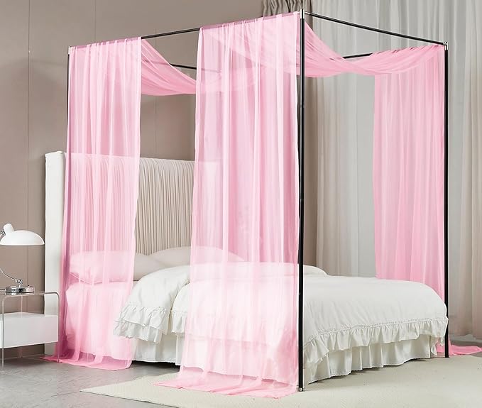 Akiky Canopy Bed Curtains with Light Princess Bed Canopy Scarf for Full/Queen Metal Bed Frame,Wood Frame Bed-2 Panel Sheer Curtain(Full/Queen,Pink)