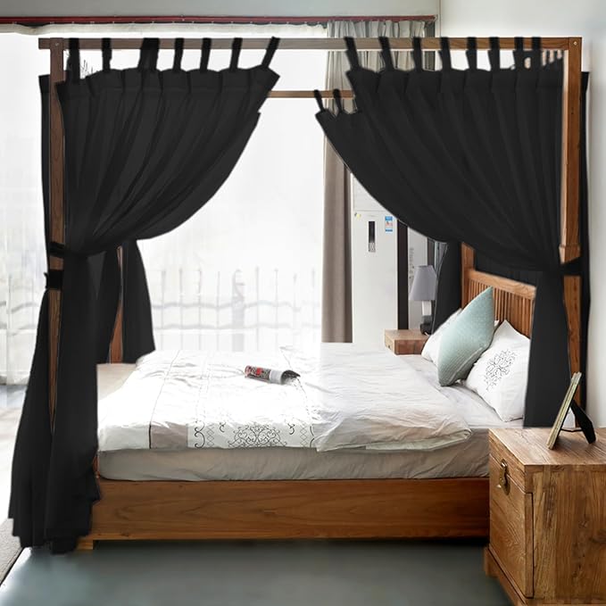 AIKASY Canopy Bed Board with Top and Self-Adhesive Velcro Strips, White Gauze Princess Bed Canopy Curtain Tent, Creating a Romantic Atmosphere in The Room（Full/Queen，Black）