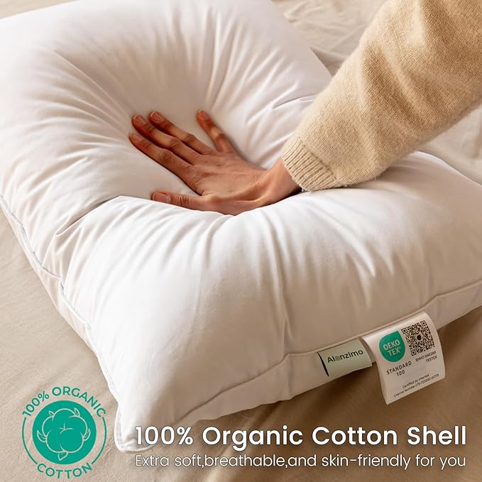 Alanzimo Medium Firm Feather Goose Down Pillows Cal King Size Set of 2, Luxury Feather Down Pillow for Sleeping, 600TC Organic Cotton Cover Hotel Collection Bed Pillows(White,20x40)