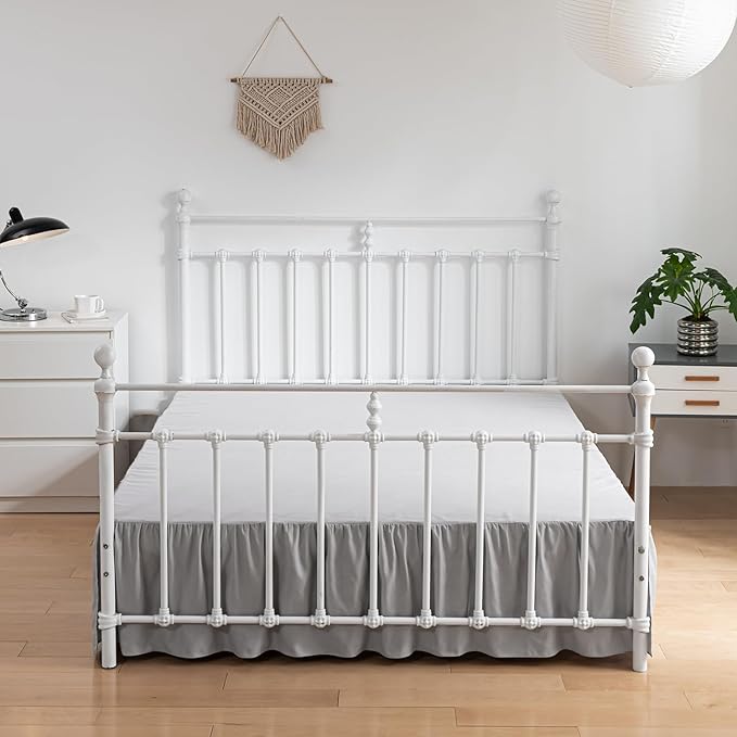 Bed Skirt Full Size Ruffled Bed Skirt with Split Corners, 18 Inch Drop Dust Ruffle Bed Skirt with Platform, Light Gray (Full - 18" Drop)