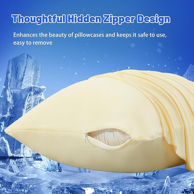 Cooling Body Pillow Case for Hot Sleepers - Body Pillow Cover Cooling Double Side Arc-Chill Q-Max>0.5 Cooling Fiber - Breathable Cooling Body Pillow Cover with Zipper (Cream, 20" x 54")