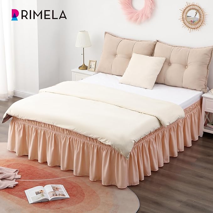 RIMELA Bed Skirt Queen Size 15 Inch Drop, Wrap Around Elastic Bedskirt Solid Microfiber Luxury Hotel Quality Fabric, Easy to Install Machine Washable Wrinkle & Fade Resistant, Flesh Pink