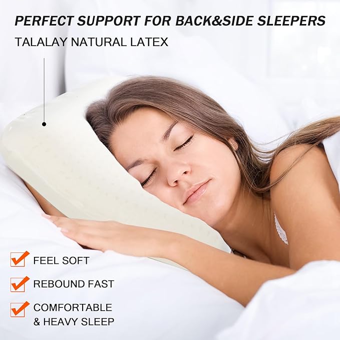 Talalay 100% Natural Premium Latex Pillow, Bed Pillow Helps Relieve Pressure, Sleeping Pillow without Memory Foam Chemicals, Best Gift with Removable Cotton Cover (King (H-7.0''))