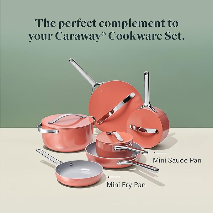 Caraway Mini Cookware Set - Non-Stick Ceramic Fry Pan (1.05 qt, 8") & Sauce Pan (1.75 qt) - Non Toxic, PTFE & PFOA Free - Oven Safe & Stovetop Agnostic (Gas, Electric & Induction) - Perracotta