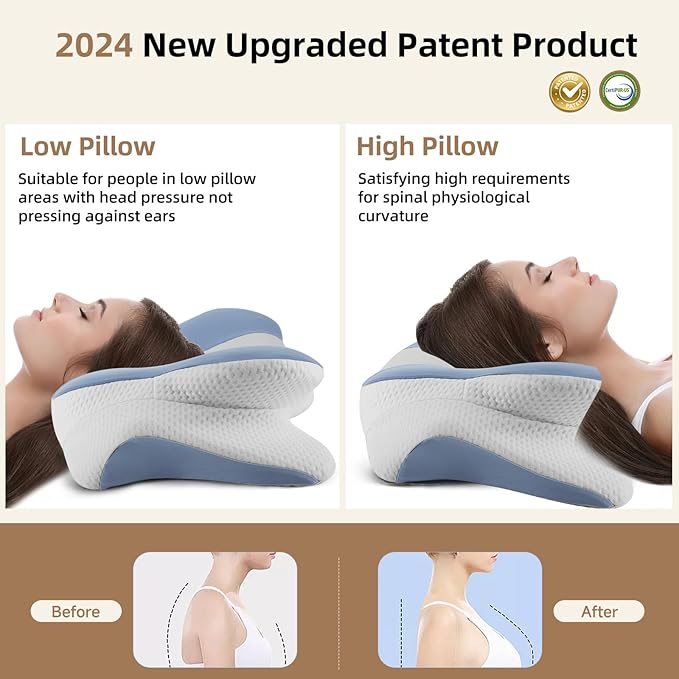 2024 Ergonomic Memory Foam Cervical Pillow-Neck and Shoulder Support, Hollow Design for Neck Pain Relief and Orthopedic Comfort,Adjustable for Side,Back,Stomach Sleepers, Queen Size with a Pillowcase