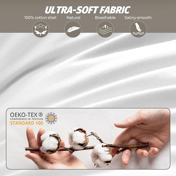 WOLKI Feather Down Alternative Pillows Sandard Size Set of 2, 100% Soft Cotton Shell Bed Pillow, Hotel Sleeping Pillow for Back, Stomach or Side Sleepers 20x26