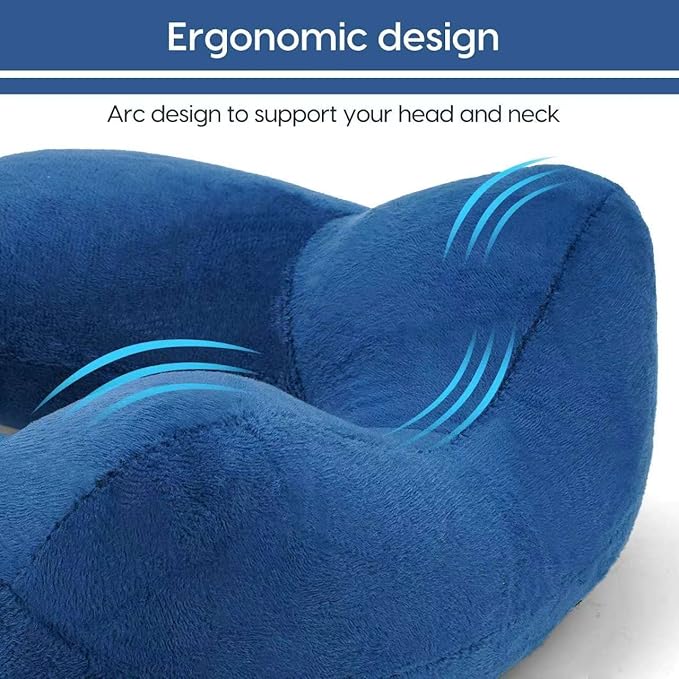 Inflatable Travel Pillow for Airplane Inflatable Neck Pillow for Traveling with Soft Velvet Washable Cover for Sleeping, Airplane,Train, Car, Office, Contoured Eye Masks, Earplugs