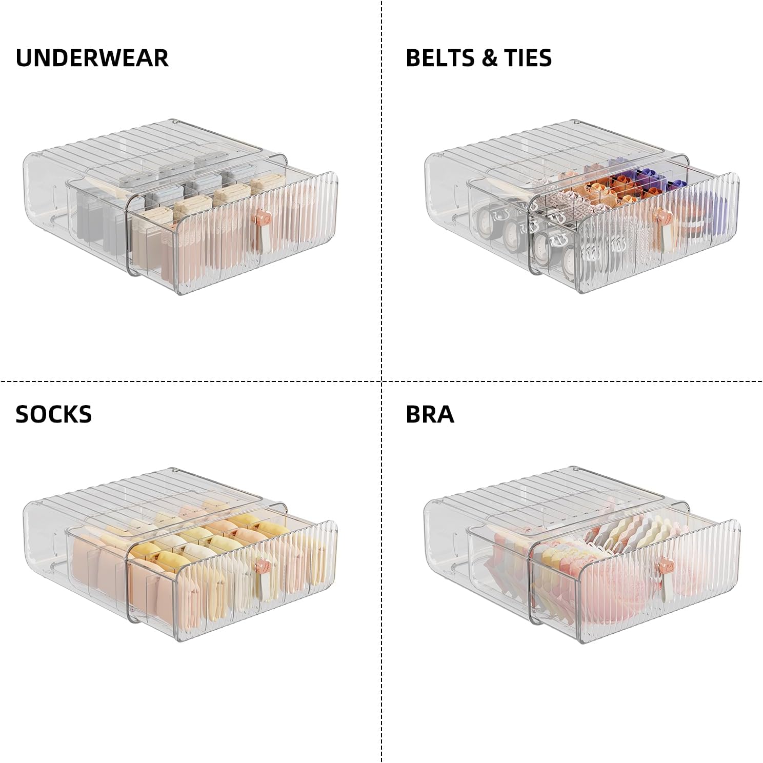 Underwear Drawer Organizer, Stackable Bra Organizer for Closet, 1 Cell Bra Storage, Sock and Underwear Organizer, Closet Organizers and Storage Drawer for Bra, Socks, Tie, Belt, Scarf