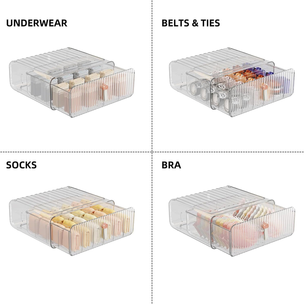 Underwear Organizer for Closet, Acrylic Socks Bra Underwear Drawer Organizer with Dividers, 24 Cell Stackable Closet Organizer and Storage Drawer for Clothing, Baby Clothes, Bra, Ties, Scarf