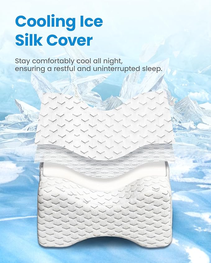 Knee Pillow for Side Sleepers - Cooling Memory Foam Leg Pillow for Side Sleeping with Strap, Soothing Relief for HIPS, Sciatica, Back, Knees, Joints (White)