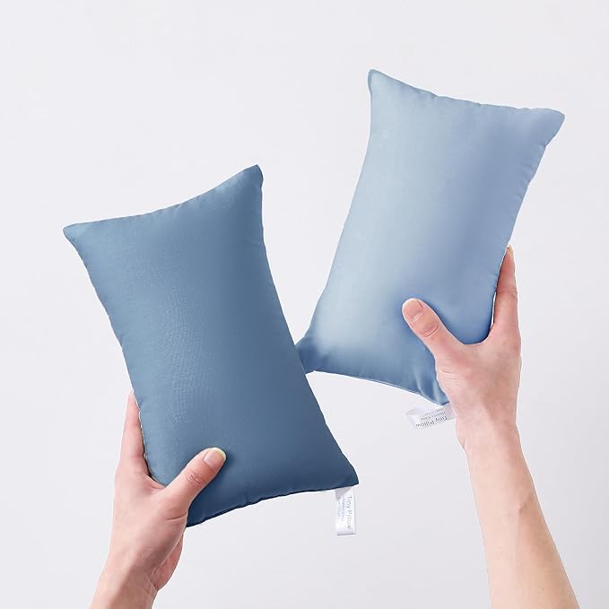 MEILA 2 Pack Cotton Tiny Pillows, 11"x7" Mini Pillows for Kids, Pets, Sleeping and Traveling, Small Washable Decorative Pillows for Neck, Wrist, and Knee, Sky Blue & Denim Blue