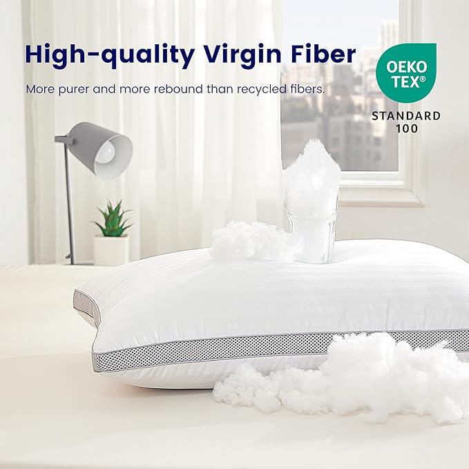 SLEEP ZONE Bed Pillows for Sleeping, Queen Size Set of 2, Sandwich Mesh with Breathable Sides, Premium Medium Pillows for Back, Stomach or Side Sleepers