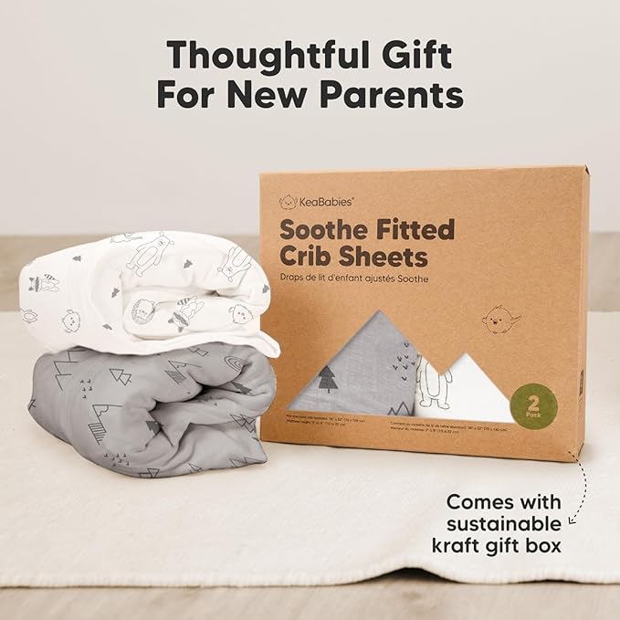 2-Pack Organic Crib Sheets for Boys, Girls - Jersey Fitted Crib Sheet, Baby Crib Sheets Neutral, Crib Mattress Sheet, Cotton Crib Sheets, Breathable Crib Sheet, Baby Mattress Sheets (Elly)