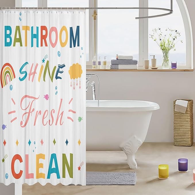 Feelyou Boys Girls Colorful Quotes Bath Curtain Inspirational Words Bathroom Shower Curtain Set Rainbow Shower Curtain Kids Cartoon Cute Teens Bathroom Accessories Room Decor 72"x78"