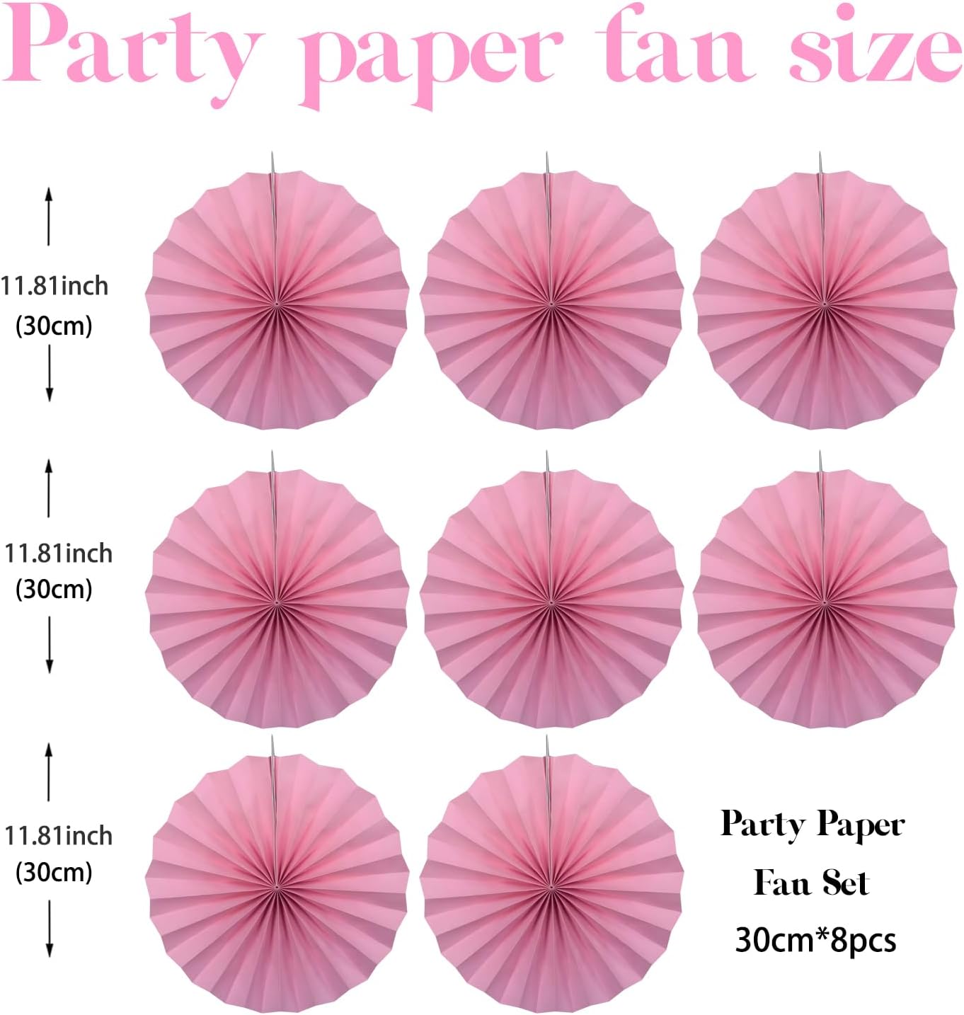 Pink Party Decorations,Pink Paper Decorations for Party,Baby Shower Decorations Party Paper Fans Bulk 12in,Schoolgirl Style Classroom Decor for Party 30 Color DIY Set （Pink）