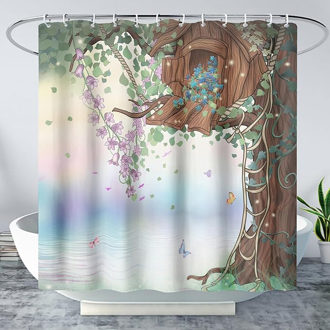 AILONEN Green Tree Leaves Shower Curtain,Botanical Floral Plants Vine Shower Curtain,Spring Floral Shower Curtain for Bathroom Decor Polyester Waterproof with Grommets and Hooks 72" W*78" H