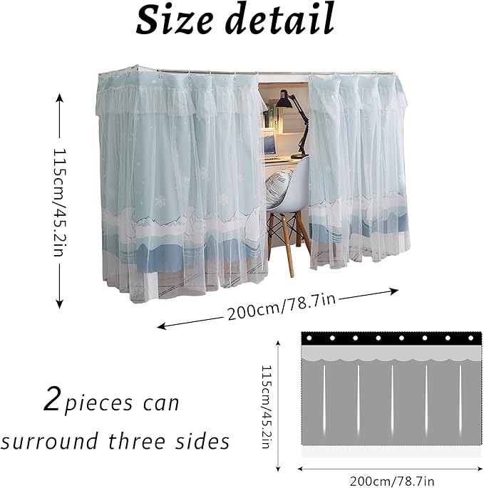 Hoce Bunk Bed Curtain Gauze Bunk Bed Curtains Drapes with Lace Privacy Dorm Bed Canopy for Bottom Twin