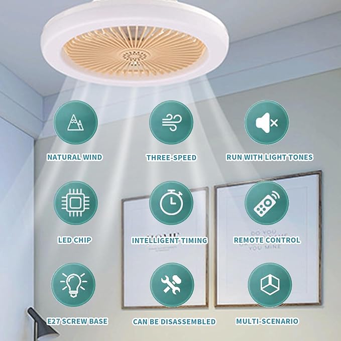 Socket Ceiling Fan with Light, Remote Control LED Small Ceiling Fan Screw in Light Bulb, Plug into Ceiling Mini Remote Ventilador for Living Room & Bedroom & Kitchen & Bathroom (White)