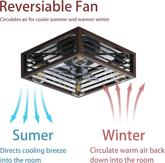 NicBex Ceiling Fan 18 Inch Ceiling Fans with Lights Industrial Caged Ceiling Fan with Blades and Remote Control Ceiling Fans with Flush Mount Design for Bedroom, Living Room, Brown