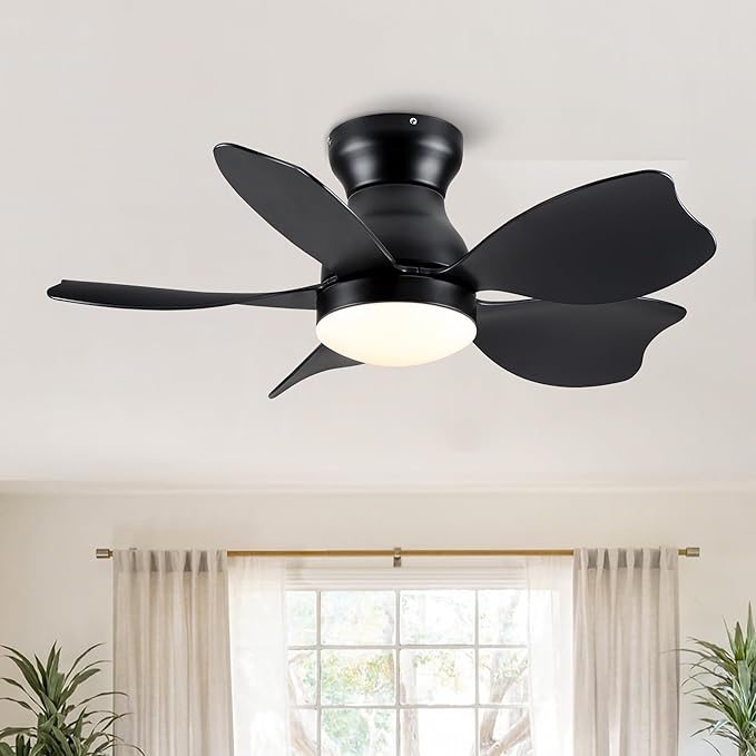 NicBex Ceiling Fan 30 Inch Indoor Modern Ceiling Fans with Integrated LED Light and Remote Control Flush Mount Ceiling Fan with 5 Blades for Living Room, Bedroom, Black