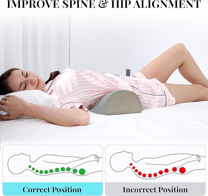 Large Knee Pillow for Side Sleepers Memory Foam Leg Pillows for Sleeping Yoga Bed Half Moon Bolster Pillow for Neck Pain Relief with Pillowcase 23.6"x8.7"x5"(Cooling Grey, Extended Size)