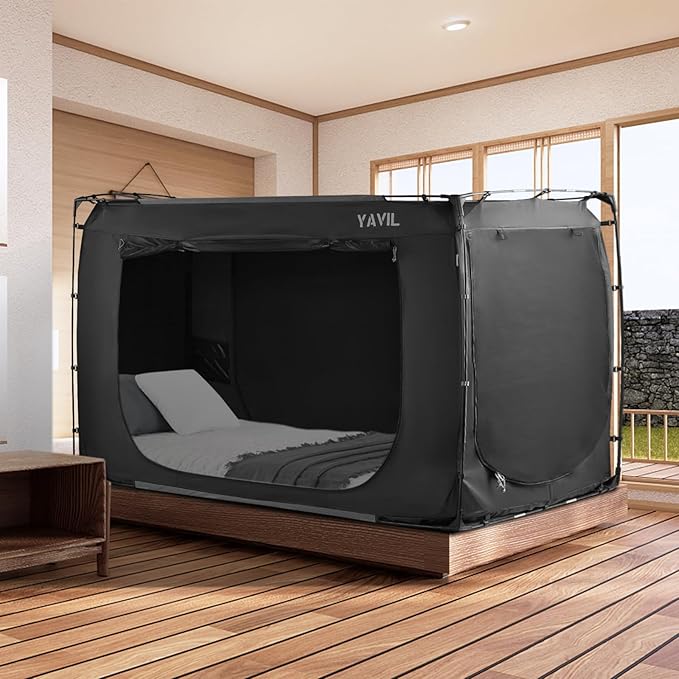 Bed Tent Bed Canopy Full Size, Portable Sleeping Tents Dream Tents Indoor for Kids and Adult, Blackout 70% Breathable Privacy Space on Bed with Three Doors (Mattress Not Included)…