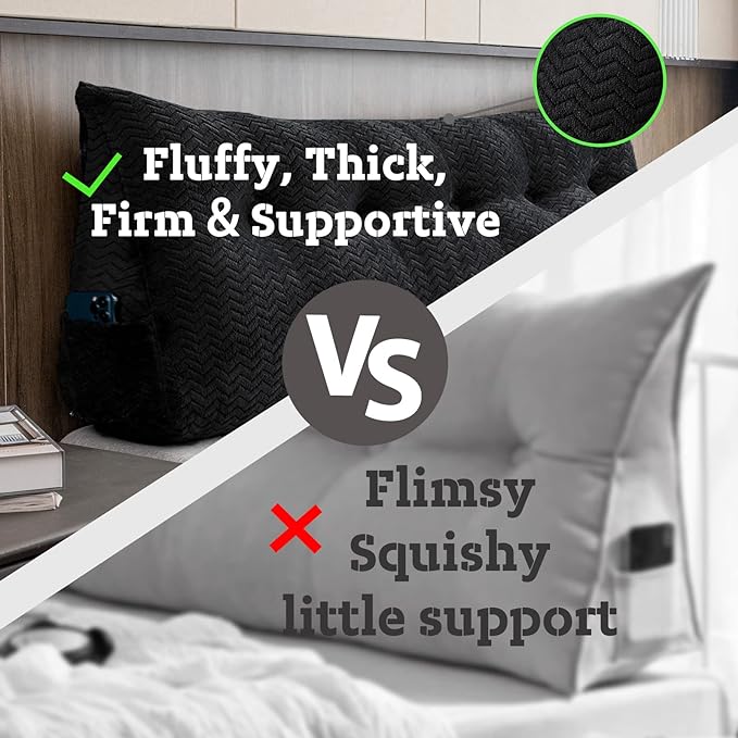 Large Bolster Triangular Headboard Wedge Backrest Positioning Support Bed Rest Reading Pillows Headboard Wedge Pillows for Day Bed Bunk Bed with Removable Cover,Full (54x8x20 Inches)