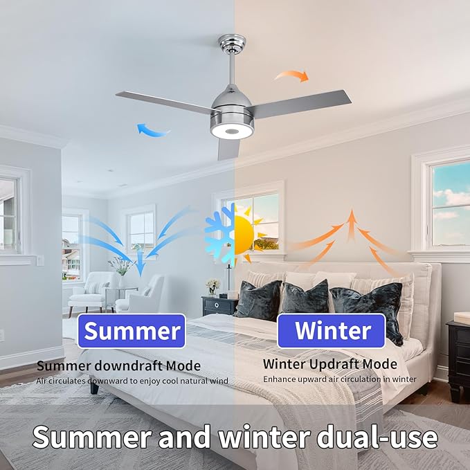 52 Inch Plated Finish Ceiling Fan with RGB Dimming LED Light,with Music Bluetooth Speaker,Remote Control,3-Speed Regulation,Reversible Motor,Timing,for Living Room,Bedroom,Restaurant,Outdoor